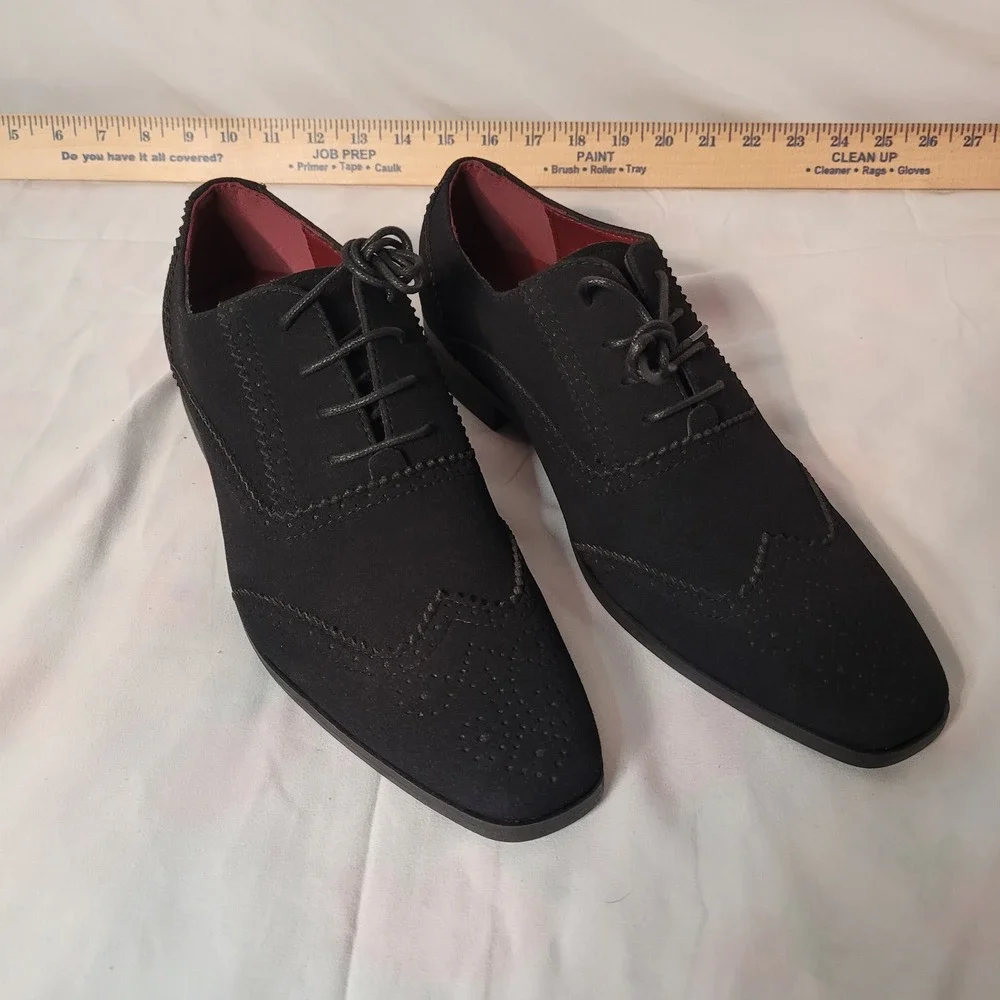 Black Faux Suede Wingtip Oxford‎ Dress Shoes Brogue Lace Up Pointed Toe 43
